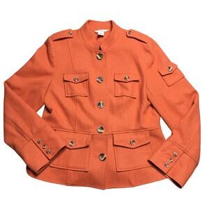 Sundance Womens Wool Blend Multi Pockets Coat Jacket Button Up Orange P12